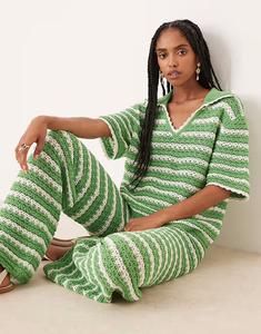 Трикотажный топ-поло с короткими рукавами в полоску Asos Design, зеленый