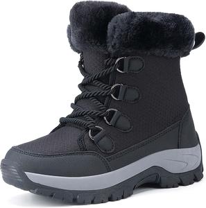 Зимние ботинки с утеплителем из меха для мужчин и женщин, водонепроницаемые, шнуровка, средний голеностоп, противоскользящие, морозостойкие, для активного отдыха, походов, путешествий и альпинизма, с поддержкой свода стопы Generic, черный