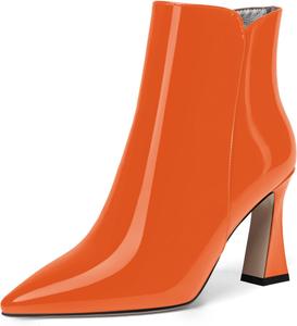 Женские ботильоны MERRORI на высоком каблуке 3,3 дюйма с острым носком, молнией и лакированной отделкой, Orange