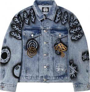 Куртка Stussy x Dries Van Noten Hand-Stencilled Denim Jacket 'Washed Blue', синий