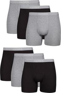 Комплект трусов Hanes Underwear Boxer Cool & Breathable Cotton Moisture-Wicking, 6 предметов, черный/серый