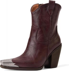 Женские ковбойские ботинки до щиколотки с гравировкой, стальная носка, ковбойские сапоги с каблуком-стойкой, короткие ковбойские ботинки, модные нарядные западные сапожки HoanTiai, Brown