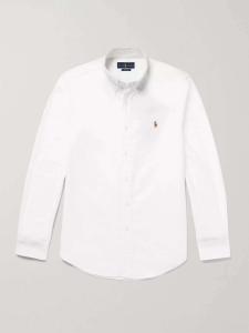 Хлопковая оксфордская рубашка облегающего кроя POLO RALPH LAUREN, белый