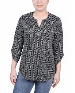 Топ petite с y-образным вырезом и рукавами-фонариками 3/4 NY Collection, мульти