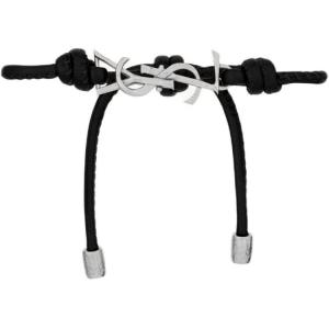 SAINT LAURENT Кожаный браслет Unisex Black/Oxidized Nickel