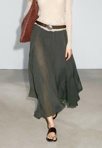 Юбка Massimo Dutti LONG FLOWING WITH RUFFLES, Green