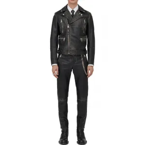 Кожаная куртка на молнии Alexander McQueen, черный