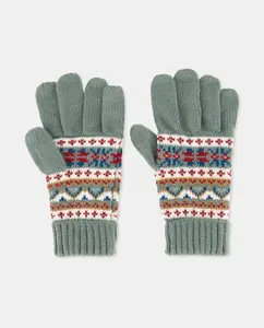 Детские жаккардовые перчатки в комплекте Kids El Corte Inglés, темно-зеленый