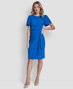 Женское короткое платье-футляр из крепа с присборенной юбкой и короткими рукавами из ткани дайвинг DKNY, Skydiver