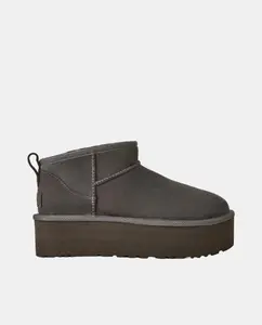 Ботильоны на платформе CLASSIC ULTRA MINI для женщин из кожи с меховой подкладкой UGG, серый