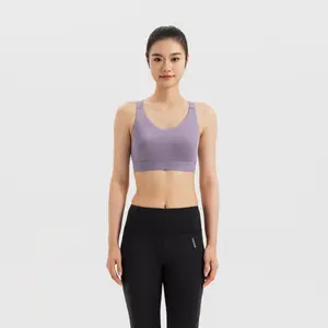 Женское спортивное бельё высокой поддержки с перекрестными лямками Decathlon в дымчато-фиолетовом цвете