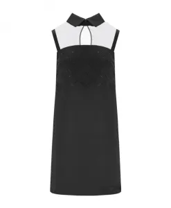 Черное мини-платье со стразами Elisabetta Franchi, черный