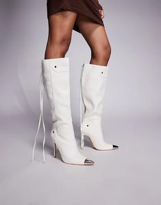 Сапоги Public Desire Finest на шпильке с острым металлическим носком белого цвета