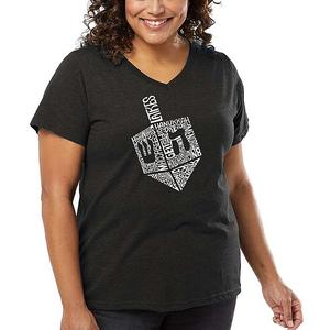 Футболка V-neck с принтом Hanukkah dreidel, plus size La Pop Art, Grey