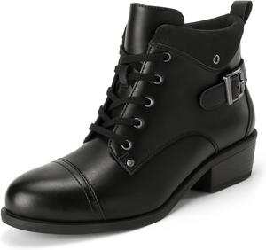 Женские короткие ботильоны Athlefit с низким массивным каблуком, круглым носком, комфортные ботинки на шнуровке с боковой молнией, Black