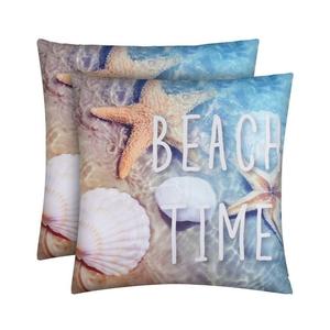 Набор из 2 подушек для улицы (45 х 45 см) Декоративная подушка «Beach Time» с фотопечатью - молния - грязеотталкивающий, водоотталкивающий сад - съемный чехол на подушку Bestlivings