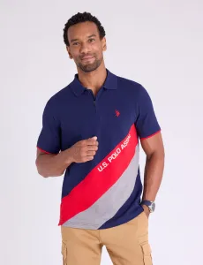 Футболка-поло U.S. Polo Assn Pique Color Block Zipper, темно-синий