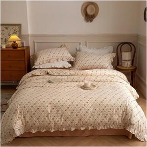 Generic Комплект постельного белья из хлопка с цветочным принтом и рюшами