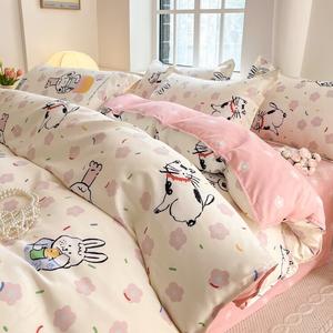 Yalu Комплект постельного белья 4 предмета для кровати 2.2 м: пододеяльник 220x240 см, милые питомцы, ткань флис