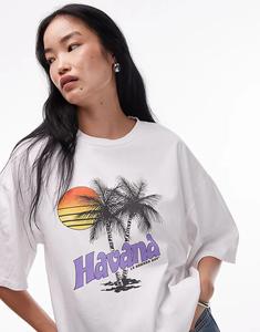 Футболка Topshop с принтом Havana oversize в цвете экрю