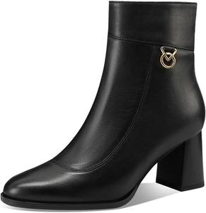 Женские ботильоны TinaCus из натуральной кожи на среднем массивном каблуке с круглым носком, ручной работы, с боковой молнией, Black