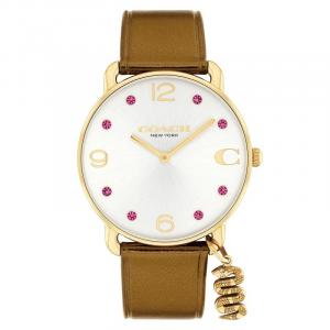COACH Часы Elliot Collection, кварцевый механизм, кожаный ремешок, 36 мм, серебристый циферблат, женские