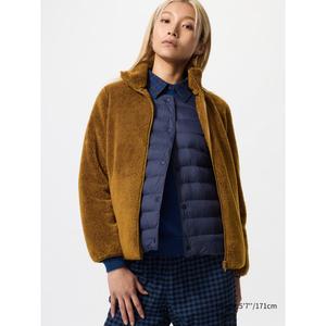 Пушистая флисовая куртка на молнии Uniqlo, 37 коричневый