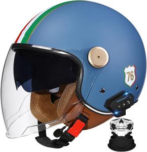 Шлем мотоциклетный stdpcxz Bluetooth Jet с солнцезащитным козырьком, синий