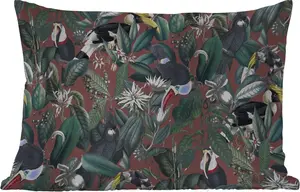 Подушка для улицы - Цветы - Птицы - Листья - 50 x 30 см - Устойчива к погодным условиям - Подушка для отдыха - Подушка для дивана - Украшение для гостиной MuchoWow