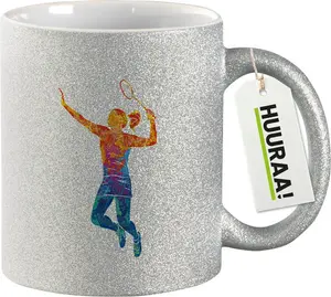 Кружка Huuraa Glitter Mug Badminton Colorful Silhouette Gift 330 мл Silver Badminton Gift Hellweg Druckerei