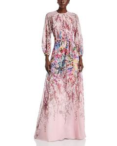 Шифоновое платье А-силуэта с цветочным принтом Teri Jon by Rickie Freeman, розовый