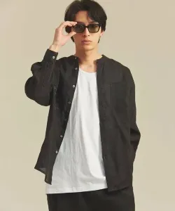 Рубашка с длинными рукавами BAYCANT из 100% льна с воротником-стойкой В комплекте (мужская) Select Brands, цвет Black