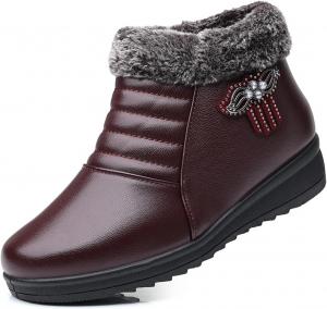 Ботинки Winter Padded Warm Snow Boots For Women Comfortable Side Zipper With Rhinestone Decor Lug Sole Cotton Short Boots For Outdoor Winter Daily BANGTEUO, Red