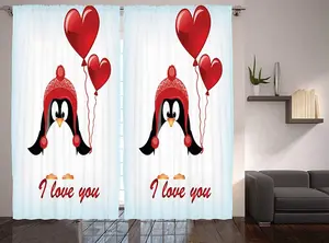 Штора ABAKUHAUS "Валентинка в деревенском стиле", "Воздушные шары, я люблю тебя", универсальная тесьма для гостиной с петлями и крючками, 280 x 175 см, цвет: красный, черный, нежно-голубой Abakuhaus