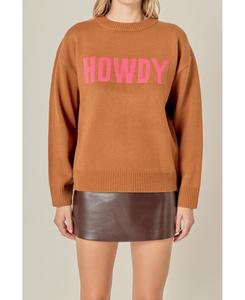 Женский свитер с круглым вырезом и ярким принтом English Factory, Caramel/pink