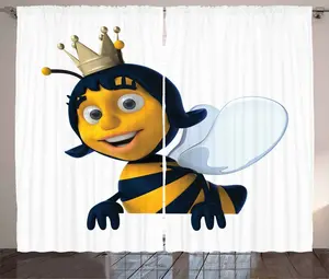 Штора ABAKUHAUS Королева пчел, рустик, Мать пчел, универсальная ленточная штора для гостиной с петлями и крючками, 280 x 245 см, цвет: земляной желтый, королевский синий Abakuhaus
