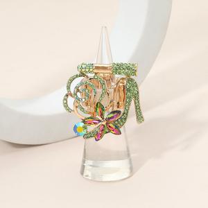 Эластичное кольцо-помада с цветком на высоком каблуке, украшенное стразами Fashnzfab, Gold, Vitrail Light