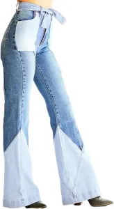 Женские джинсы Y2k с пачворком и цветными блоками, высокие на поясе, расклешенные