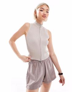 Brave Soul - жилет на молнии из рубчатой ​​вязки цвета норки коричневого цвета