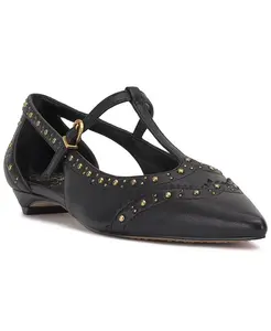 Женские балетки Valkie с шипами и ремешком T-strap на микрокаблуке в стиле Mary-Jane Vince Camuto, черный