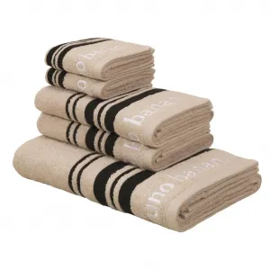 Набор полотенец Daniel, 1 полотенце для душа 70x140, 2 полотенца 50x100, 2 гостевых полотенца 30x50 Набор из 5 шт. махровые с полосатой каймой и фирменным логотипом, 100% хлопок Bruno Banani, кремовый