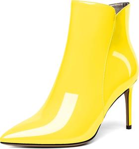 Женские ботильоны SAMMITOP на шпильке, ботильоны с высоким каблуком и сексуальной боковой молнией, модные ботильоны, обувь на осень и зиму, каблук 3,5'', Yellow Patent