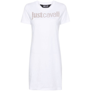 Just Cavalli платье-футболка с логотипом и стразами, белый