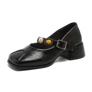 WUJI Женские туфли Мэри Джейн на массивном каблуке черные, цвет Black