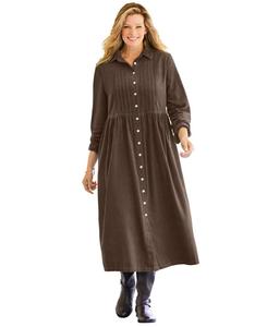 Женское вельветовое платье с пуговицами спереди Woman Within, Chocolate