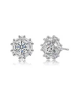 Серьги-Гвоздики из стерлингового серебра с круглыми кубическими цирконами огранки «багет» Genevive, white