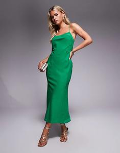 Платье мидакси из шифона с сетчатыми вставками и косой посадкой ASOS DESIGN зеленого цвета