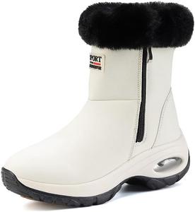 Женские зимние ботинки на снег Леди теплые с меховой подкладкой, короткие ботильоны для улицы, водоотталкивающие с мехом и боковой молнией Hhhchpm, White