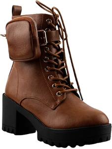 Женские ботильоны на шнуровке с массивной подошвой и каблуком Forever, Tan