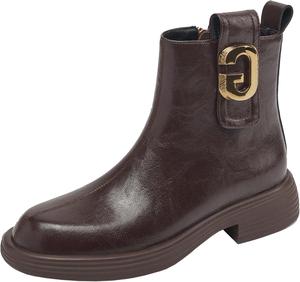 Женские кожаные ботильоны с круглым носком и молнией, идеальные для осени и зимы BULVJ, Brown